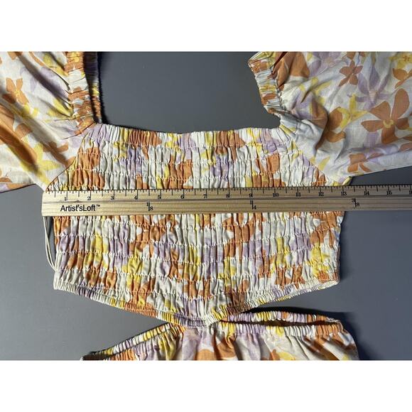 Quiksilver Kara Floral Cut Out Dress Womens Small Off White Puff Sleeve Linen - Picture 11 of 15